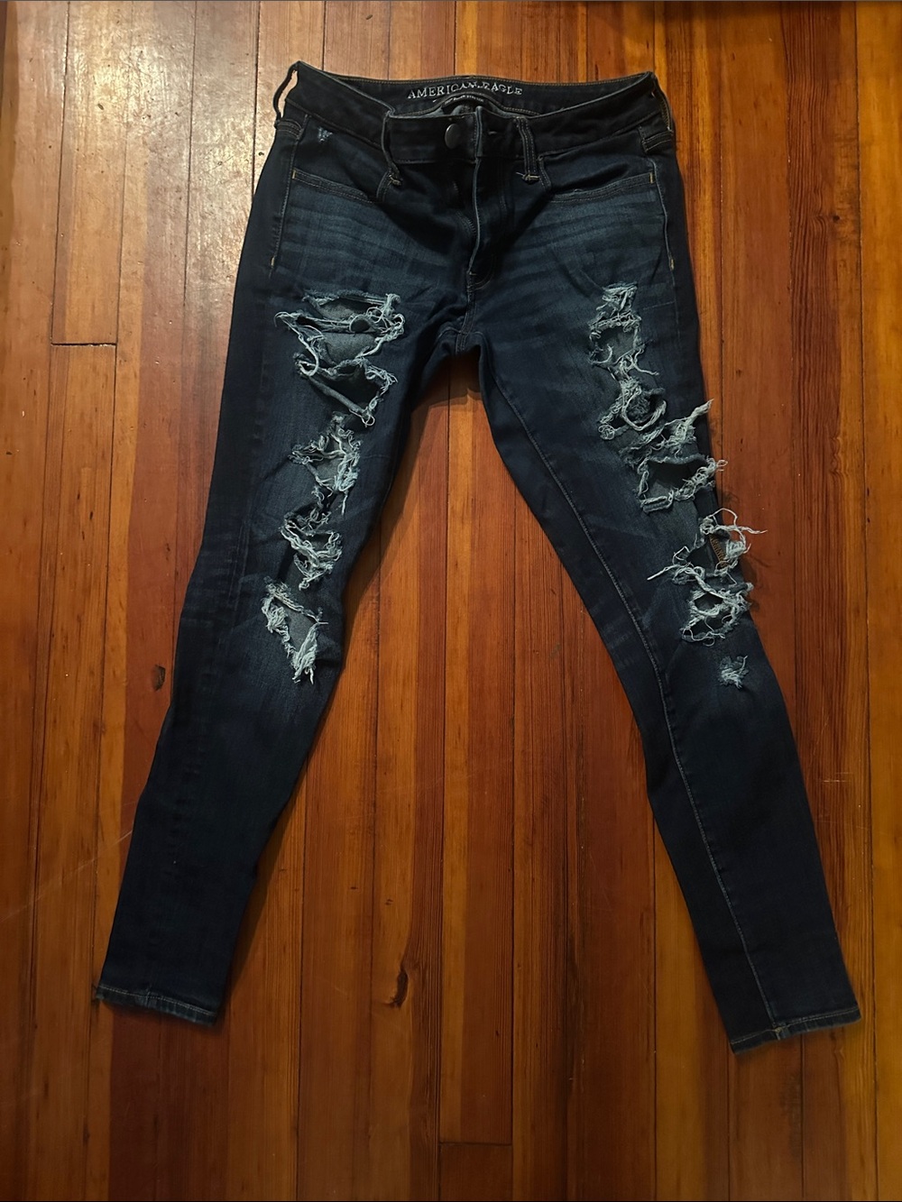 American Eagle Outfitters Women's Distressed Skinny Jeans - Dark Blue